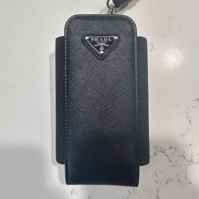 Prada Black Saffiano Phone Lanyard