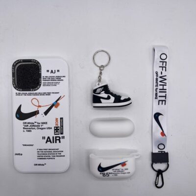 iPhone 13 Pro max with pro airpods case + lanyard and sneakers keychain