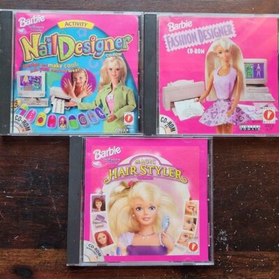 Lot Of 3 Barbie Nail Designer + Fashion Designer + Hair Styler Pc Cd Rom