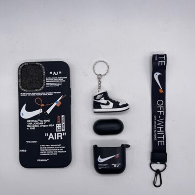 iPhone 13 Pro max with 1/2 airpods case + lanyard and sneakers keychain