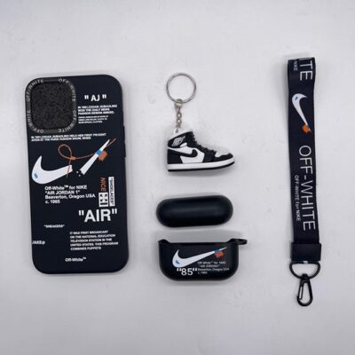 iPhone 13Pro max with pro airpods case + lanyard and sneakers keychain