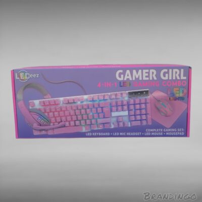 LEDeez Gamer Girl 4-in-1 Gaming Combo Keyboard Mouse Headphones