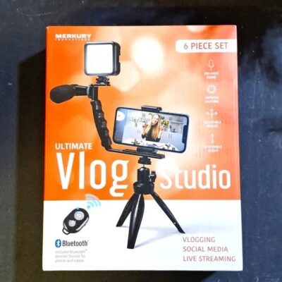 NEW! Merkury Ultimate Vlog Studio 6pc Set – Light, Tripod, Bluetooth Remote