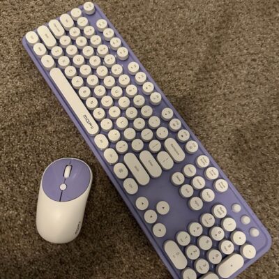 Wireless purple keyboard and mouse
