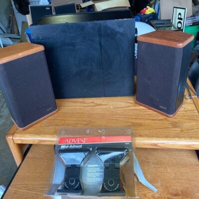 Vintage Advent bundle! Subwoofer and 2 mini speakers plus a bracket