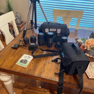 Canon camera, lenses, bags bundle