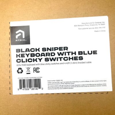Atrix Sniper Series Black Keyboard With Blue Clicky Switches RGB