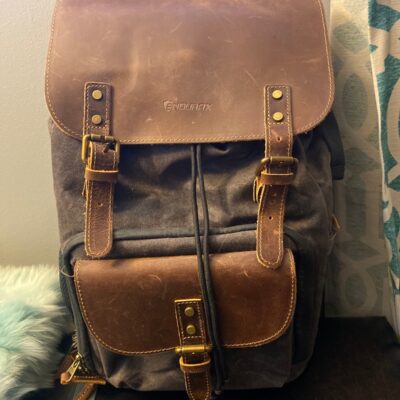 Endurax genuine leather and canvas camera backpack