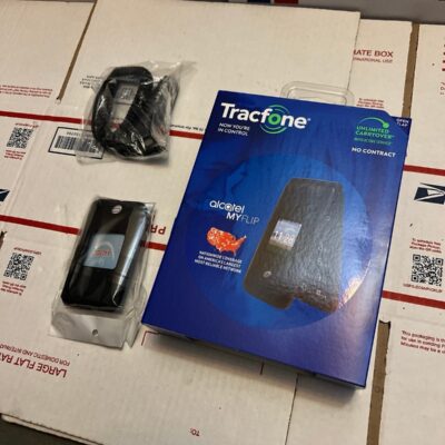 New Tracfone Alcatel MyFlip Prepaid Phone with case and car charger