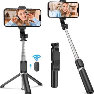 Portable Selfie Stick, Handheld Tripod with Detachable Wireless Remote and Mini