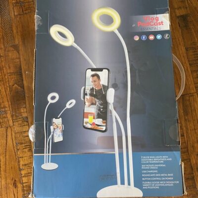 Vivitar 3 In 1 Desktop Stand with 2 Ring Lights & Phone Cradle PC102-WHITE | NEW