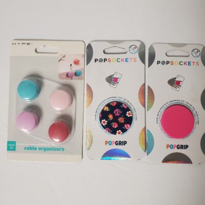 Popsockets Phone Grips 2 & 1 Pkg Of Phone Cable Organizers Lot NIP